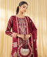 Women's Unstitched Raw Silk Embroidered Red 3 Piece Suit