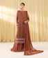 Women's Unstitched Viscose Chiffon Embroidered Brown 3 Piece Suit