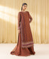 Women's Unstitched Viscose Chiffon Embroidered Brown 3 Piece Suit