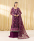 Women's Unstitched Viscose Chiffon Embroidered Purple 3 Piece Suit