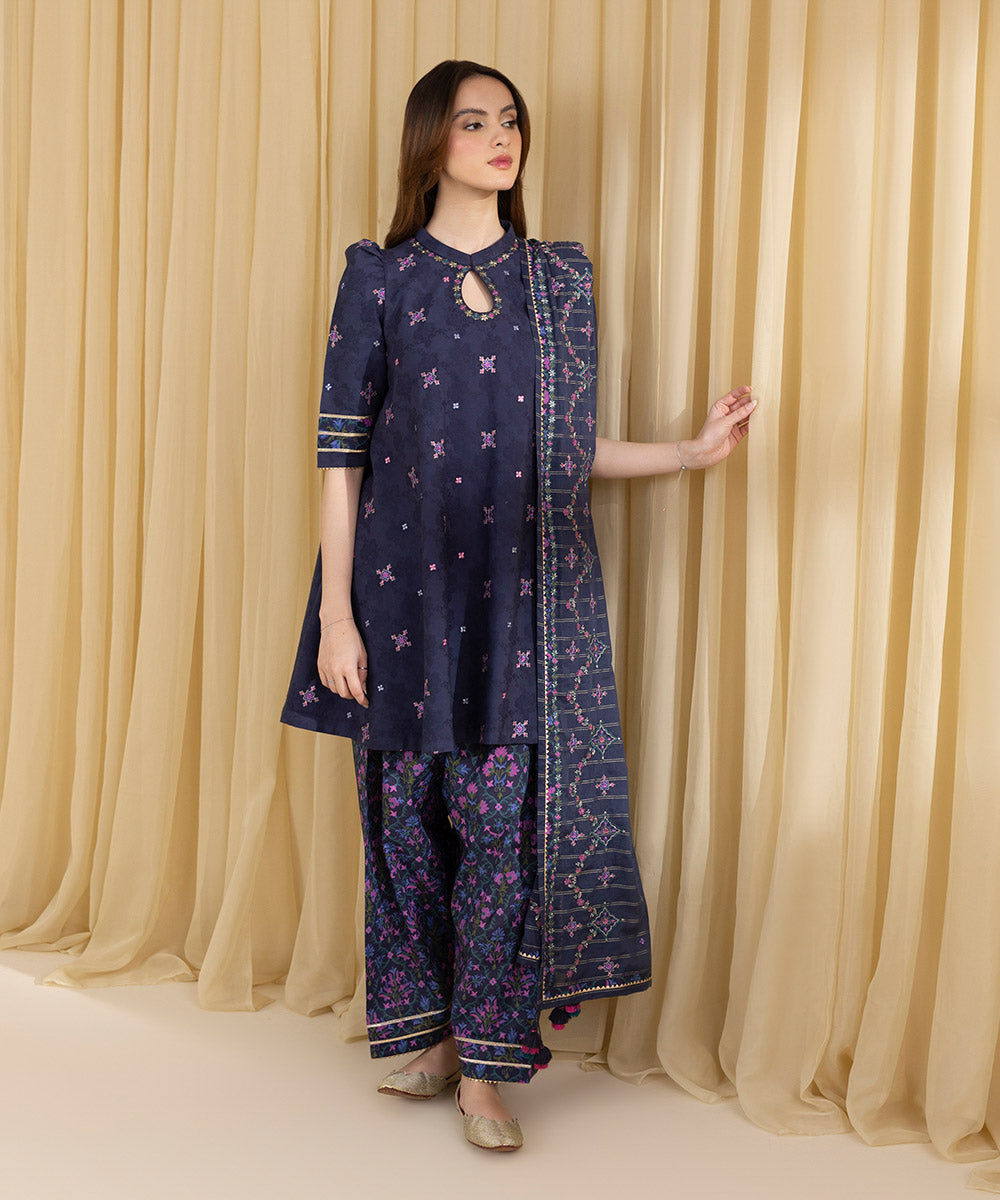 2 Piece - Embroidered Cotton Jacquard Suit