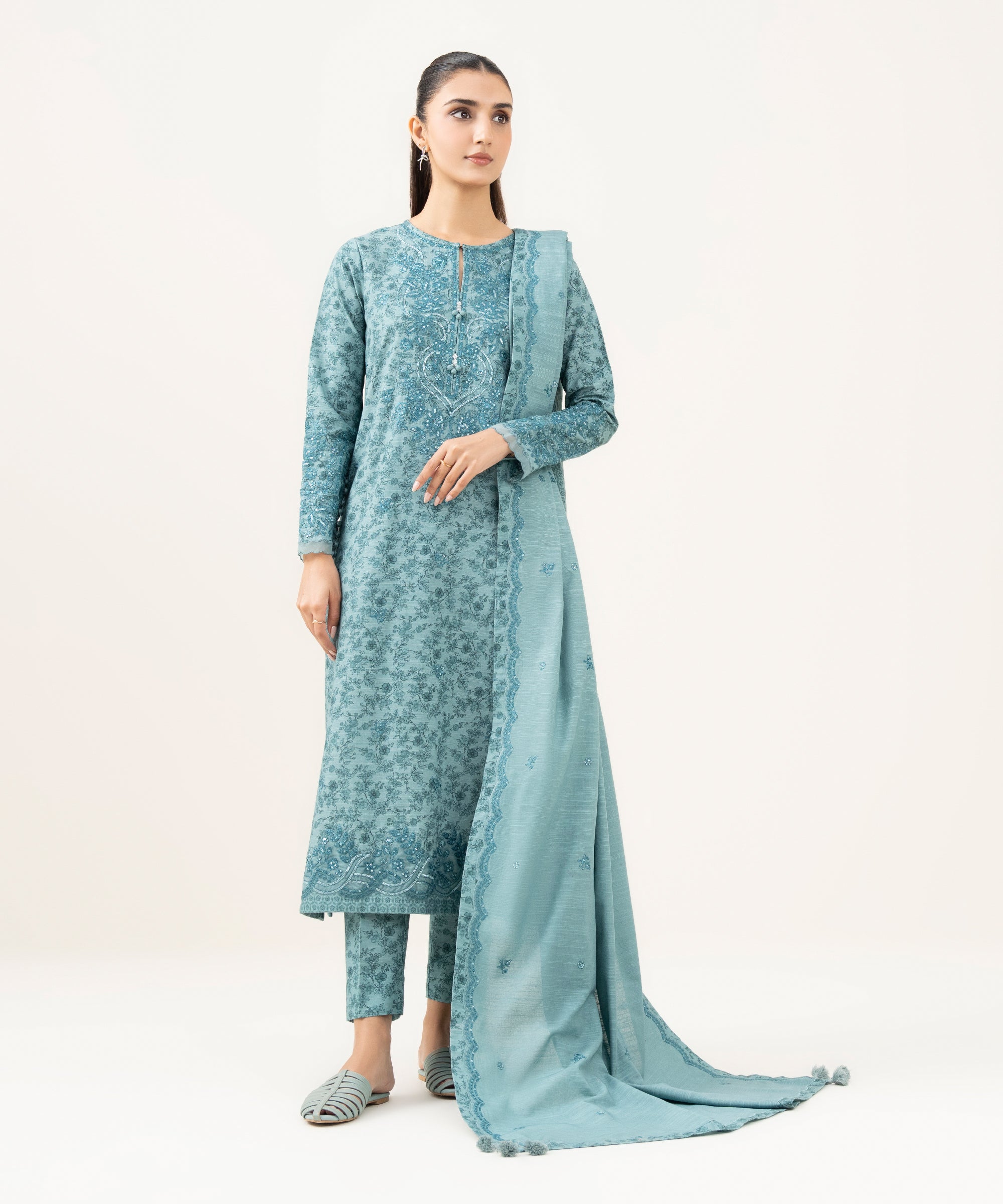 3 Piece - Embroidered Cotton Suit